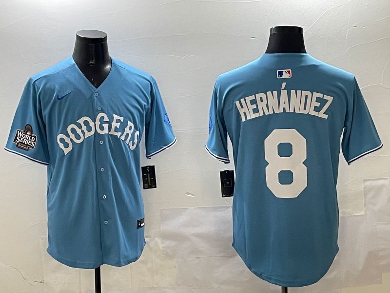 Men Los Angeles Dodgers 8 Hernandez Light Blue Throwback Game 2025 Nike MLB Jersey style 3